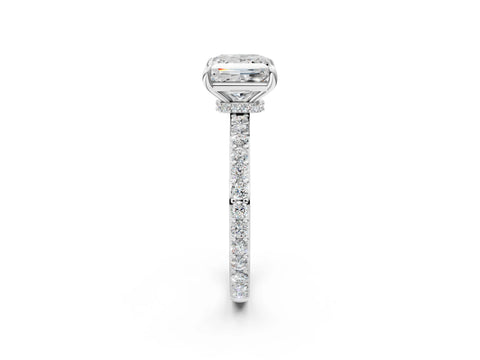 White gold Princess Cut Diamond Pavé Engagement Ring with Round with Moissanite side stone Accents and Prong Setting_2