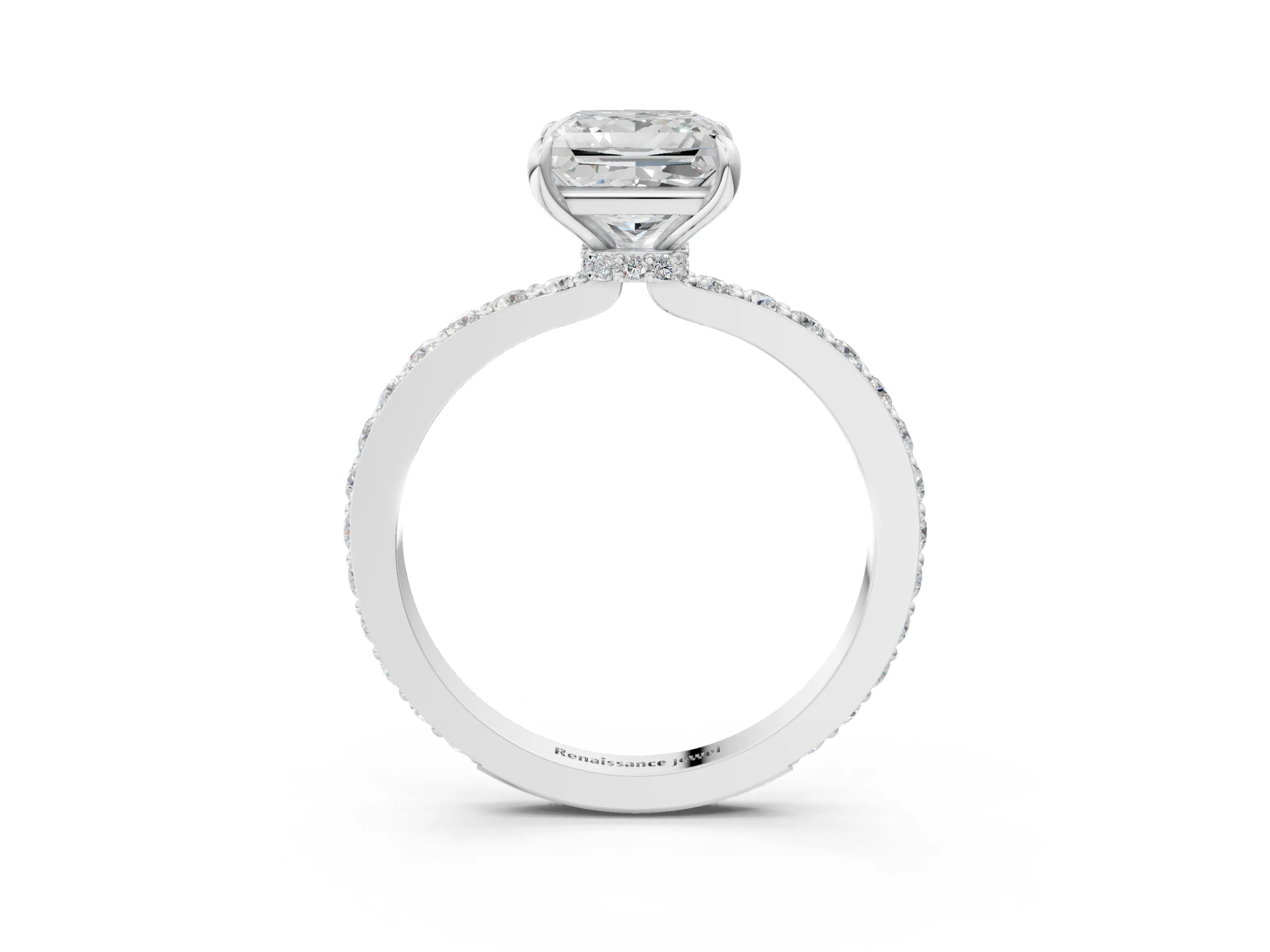 White gold Princess Cut Diamond Pavé Engagement Ring with Round with Moissanite side stone Accents and Prong Setting_3
