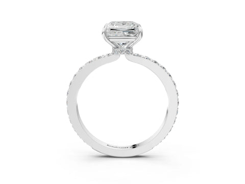 White gold Princess Cut Diamond Pavé Engagement Ring with Round with Moissanite side stone Accents and Prong Setting_3