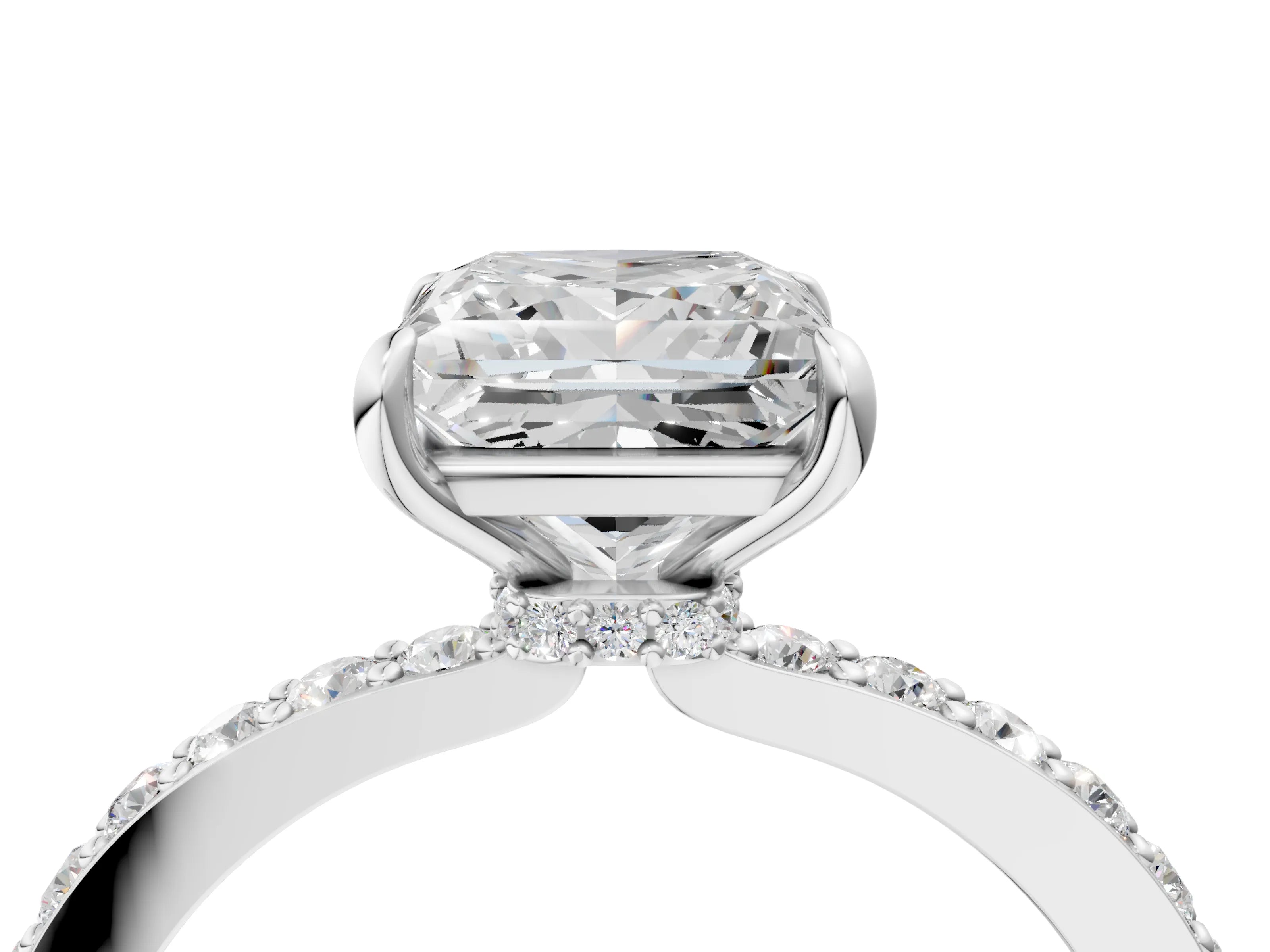White gold Princess Cut Diamond Pavé Engagement Ring with Round with Moissanite side stone Accents and Prong Setting_4