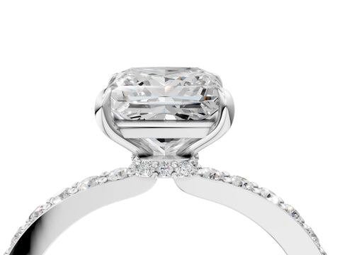 White gold Princess Cut Diamond Pavé Engagement Ring with Round with Moissanite side stone Accents and Prong Setting_4