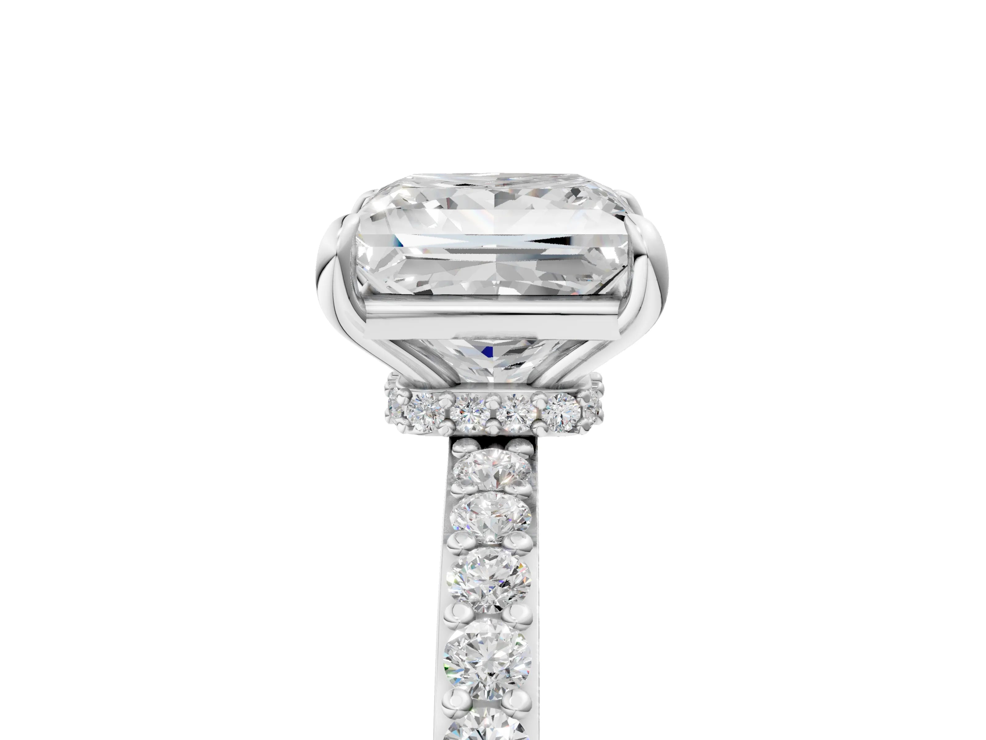 White gold Princess Cut Diamond Pavé Engagement Ring with Round with Moissanite side stone Accents and Prong Setting_5