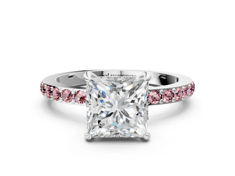 White gold Princess Cut Diamond Pavé Engagement Ring with Round with Morganite side stone Accents and Prong Setting_12