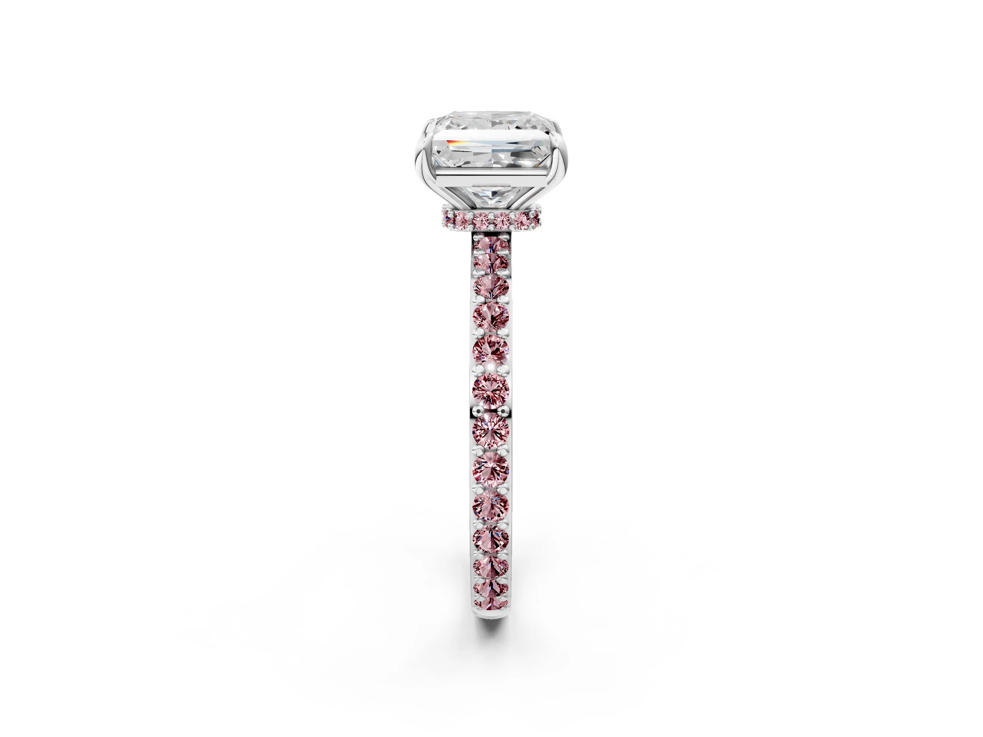 White gold Princess Cut Diamond Pavé Engagement Ring with Round with Morganite side stone Accents and Prong Setting_14