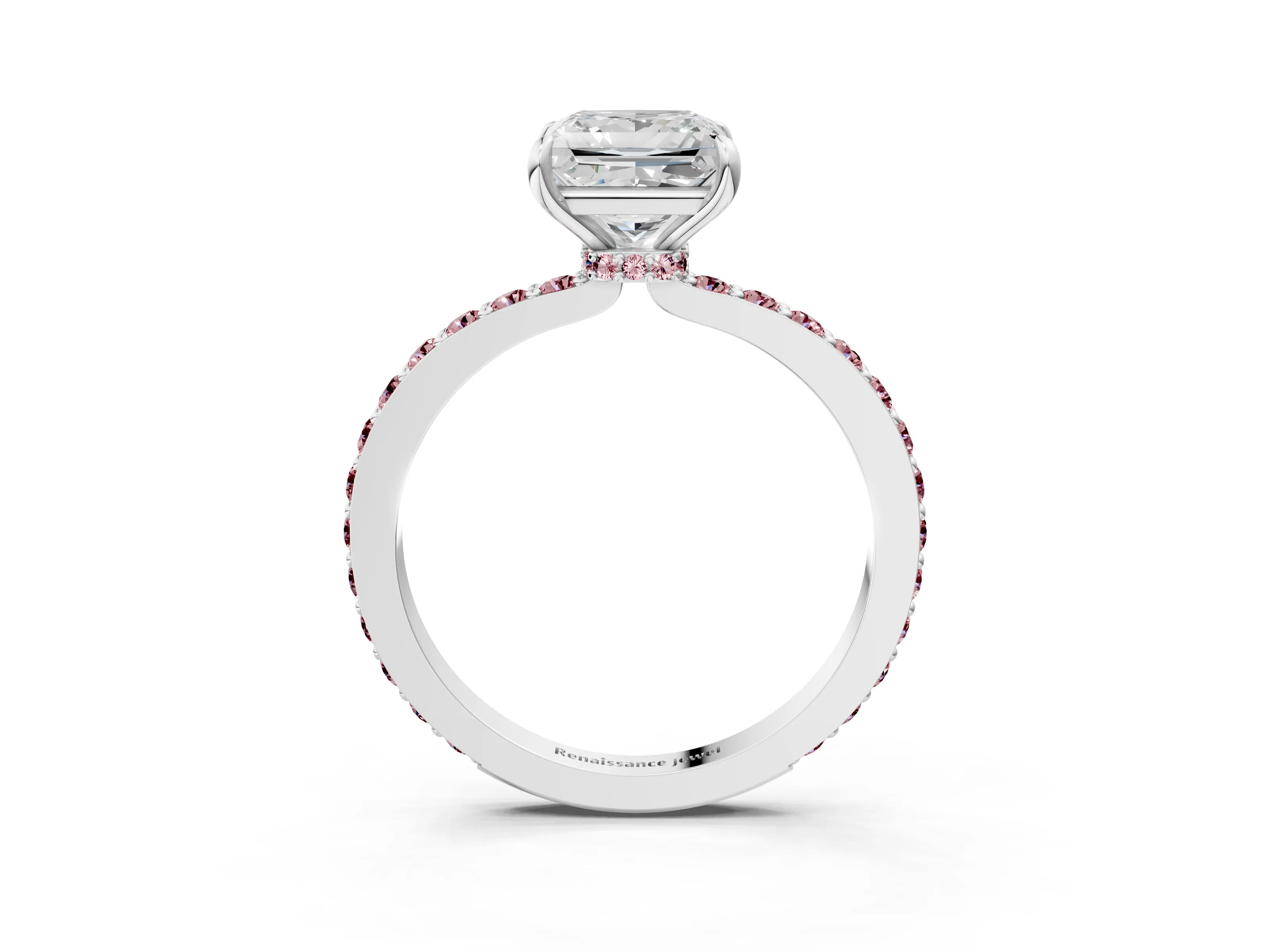 White gold Princess Cut Diamond Pavé Engagement Ring with Round with Morganite side stone Accents and Prong Setting_15