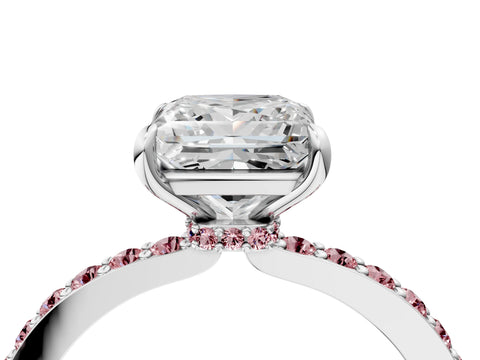 White gold Princess Cut Diamond Pavé Engagement Ring with Round with Morganite side stone Accents and Prong Setting_16