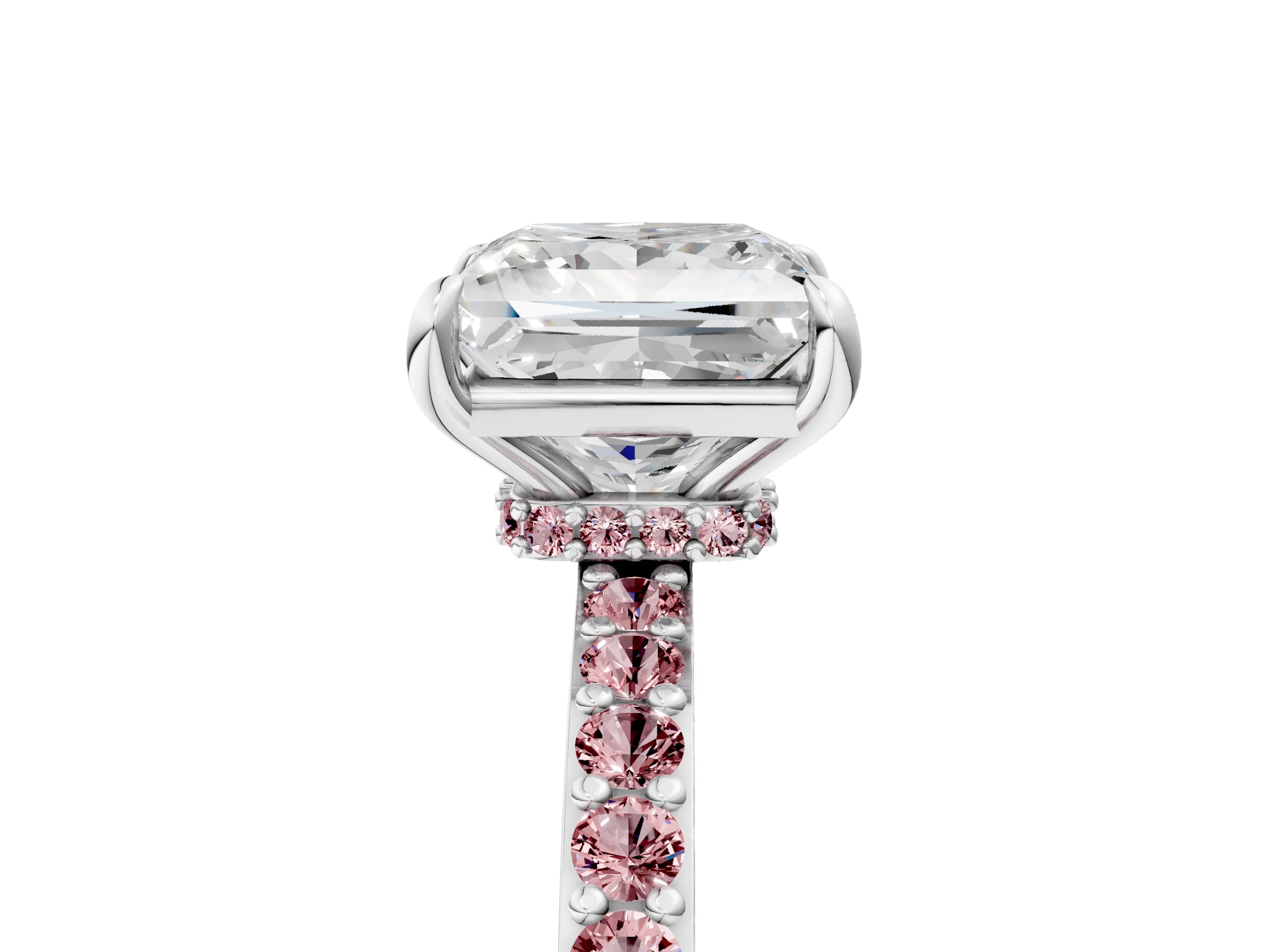 White gold Princess Cut Diamond Pavé Engagement Ring with Round with Morganite side stone Accents and Prong Setting_17