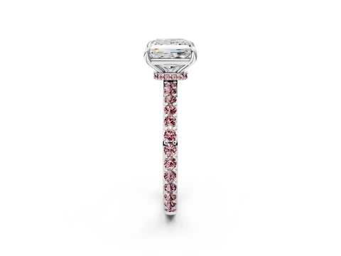 White gold Princess Cut Diamond Pavé Engagement Ring with Round with Morganite side stone Accents and Prong Setting_2