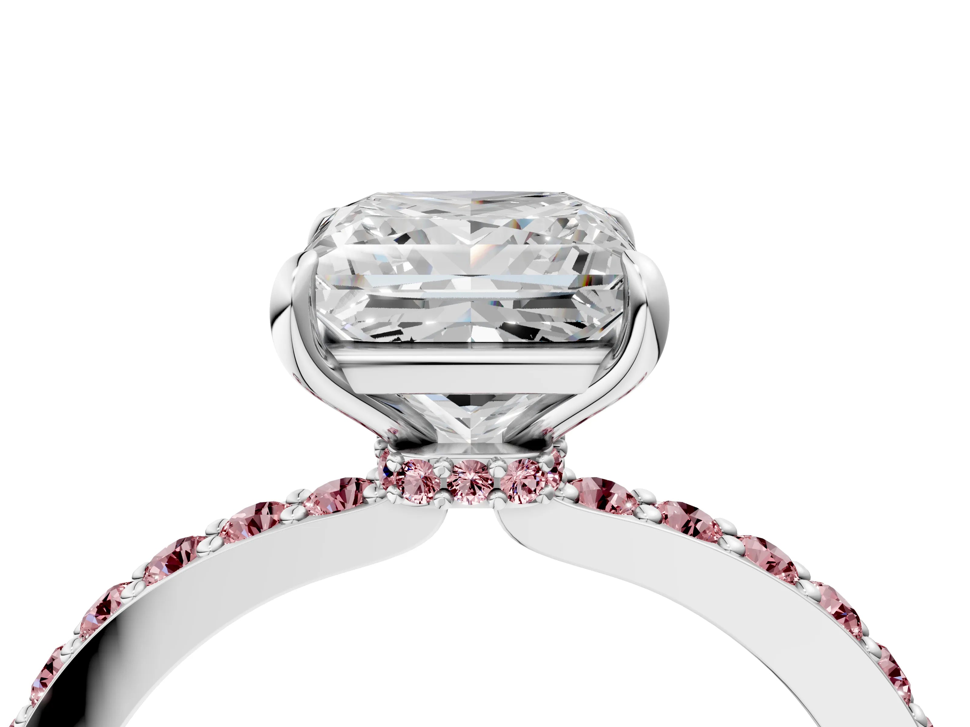 White gold Princess Cut Diamond Pavé Engagement Ring with Round with Morganite side stone Accents and Prong Setting_4