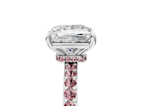 White gold Princess Cut Diamond Pavé Engagement Ring with Round with Morganite side stone Accents and Prong Setting_5