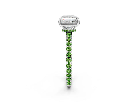 White gold Princess Cut Diamond Pavé Engagement Ring with Round with Peridot side stone Accents and Prong Setting_2