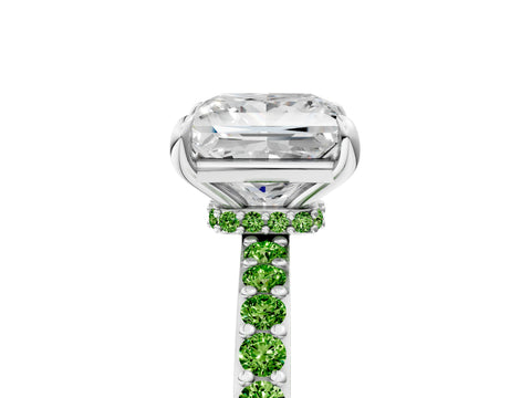 White gold Princess Cut Diamond Pavé Engagement Ring with Round with Peridot side stone Accents and Prong Setting_5