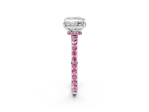 White gold Princess Cut Diamond Pavé Engagement Ring with Round with Pink Sapphire side stone Accents and Prong Setting_2