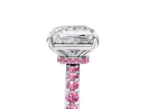 White gold Princess Cut Diamond Pavé Engagement Ring with Round with Pink Sapphire side stone Accents and Prong Setting_5