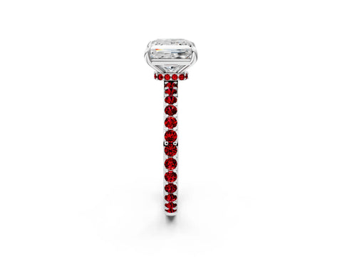 White gold Princess Cut Diamond Pavé Engagement Ring with Round with Ruby side stone Accents and Prong Setting_2