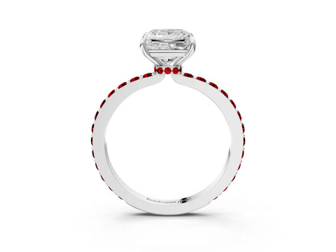 White gold Princess Cut Diamond Pavé Engagement Ring with Round with Ruby side stone Accents and Prong Setting_3