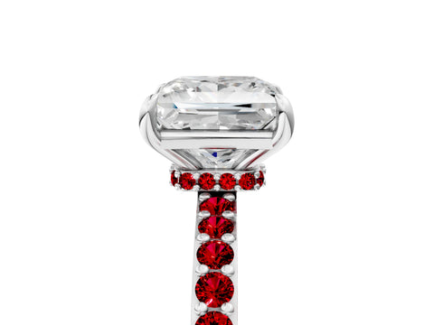 White gold Princess Cut Diamond Pavé Engagement Ring with Round with Ruby side stone Accents and Prong Setting_5
