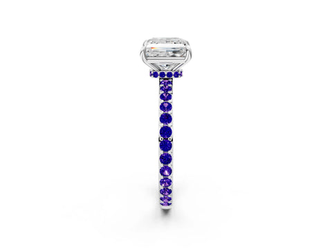 White gold Princess Cut Diamond Pavé Engagement Ring with Round with Tanzanite side stone Accents and Prong Setting_26