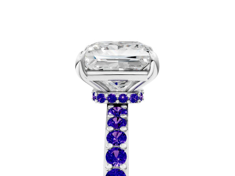 White gold Princess Cut Diamond Pavé Engagement Ring with Round with Tanzanite side stone Accents and Prong Setting_29