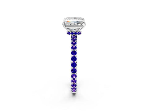 White gold Princess Cut Diamond Pavé Engagement Ring with Round with Tanzanite side stone Accents and Prong Setting_2