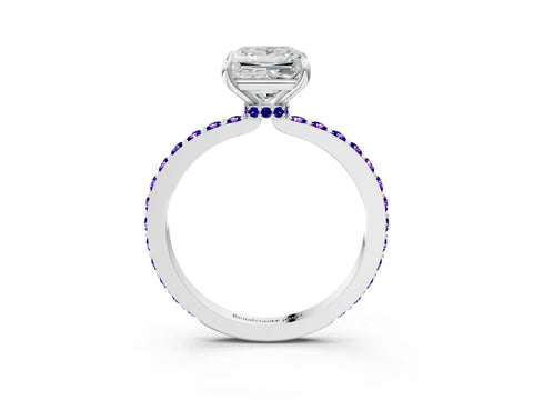 White gold Princess Cut Diamond Pavé Engagement Ring with Round with Tanzanite side stone Accents and Prong Setting_3