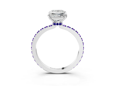 White gold Princess Cut Diamond Pavé Engagement Ring with Round with Tanzanite side stone Accents and Prong Setting_3