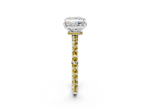 White gold Princess Cut Diamond Pavé Engagement Ring with Round with Yellow Sapphire side stone Accents and Prong Setting_14
