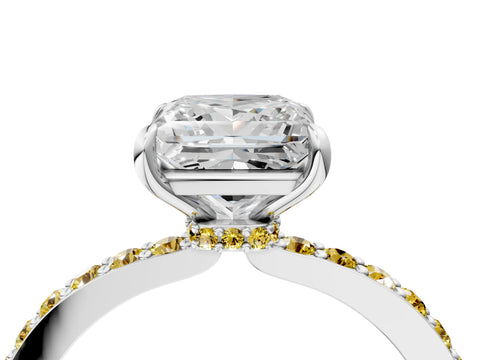 White gold Princess Cut Diamond Pavé Engagement Ring with Round with Yellow Sapphire side stone Accents and Prong Setting_16