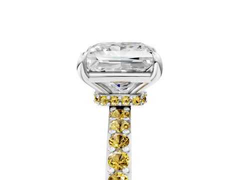White gold Princess Cut Diamond Pavé Engagement Ring with Round with Yellow Sapphire side stone Accents and Prong Setting_17