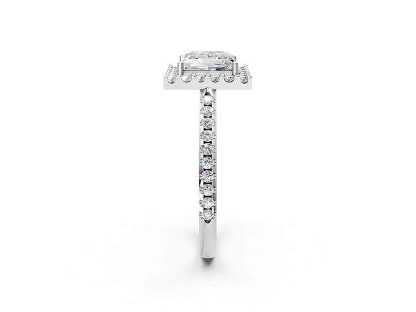 10K White Gold 1.05 Carat D VS1 Princess Diamond Pavé Halo Ring with Four-Prong Setting