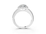10K White Gold 1.05 Carat D VS1 Princess Diamond Pavé Halo Ring with Four-Prong Setting
