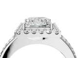 10K White Gold 1.05 Carat D VS1 Princess Diamond Pavé Halo Ring with Four-Prong Setting