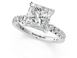 White gold Princess Cut Diamond Pavé Solitaire Ring with Round Band and Prong Setting_17
