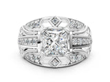 White gold Princess Cut Diamond Pave Art Deco Split Shank Ring with Four-Prong Setting_62