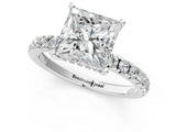 Silver 0.56 Carat E VVS2 Princess Diamond Pave Band Solitaire Ring with Round and Prong Setting