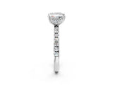 Silver 0.56 Carat E VVS2 Princess Diamond Pave Band Solitaire Ring with Round and Prong Setting