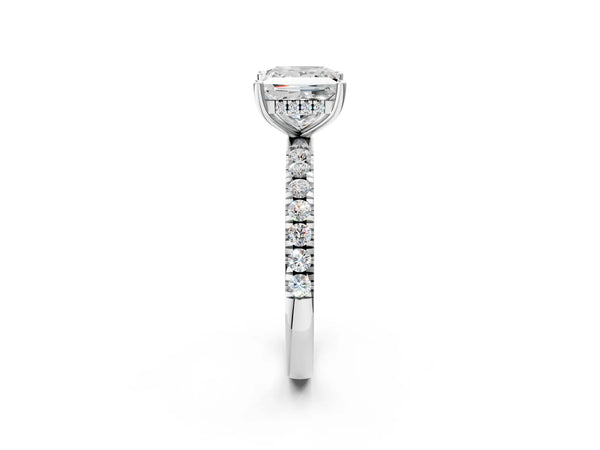 Silver Diamond Pave Band Solitaire Ring with Round and Prong Setting