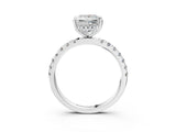 Silver 0.56 Carat E VVS2 Princess Diamond Pave Band Solitaire Ring with Round and Prong Setting
