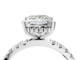 Silver 0.56 Carat E VVS2 Princess Diamond Pave Band Solitaire Ring with Round and Prong Setting