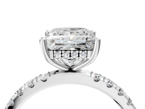 Silver 0.56 Carat E VVS2 Princess Diamond Pave Band Solitaire Ring with Round  and Prong Setting