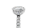 Silver 0.56 Carat E VVS2 Princess Diamond Pave Band Solitaire Ring with Round and Prong Setting