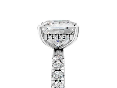 Silver 0.56 Carat E VVS2 Princess Diamond Pave Band Solitaire Ring with Round  and Prong Setting