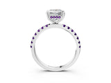 White gold Princess Cut Diamond Pave Band Solitaire Ring with Round with Amethyst side stone and Prong Setting_15