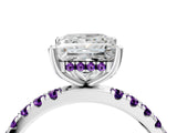 White gold Princess Cut Diamond Pave Band Solitaire Ring with Round with Amethyst side stone and Prong Setting_16