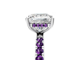 White gold Princess Cut Diamond Pave Band Solitaire Ring with Round with Amethyst side stone and Prong Setting_29