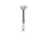 White gold Princess Cut Diamond Pave Band Solitaire Ring with Round with Aquamarine side stone and Prong Setting_14