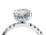 White gold Princess Cut Diamond Pave Band Solitaire Ring with Round with Aquamarine side stone and Prong Setting_16