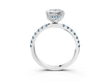 White gold Princess Cut Diamond Pave Band Solitaire Ring with Round with Aquamarine side stone and Prong Setting_3