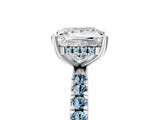 White gold Princess Cut Diamond Pave Band Solitaire Ring with Round with Aquamarine side stone and Prong Setting_5