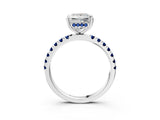 White gold Princess Cut Diamond Pave Band Solitaire Ring with Round with Blue Sapphire side stone and Prong Setting_3